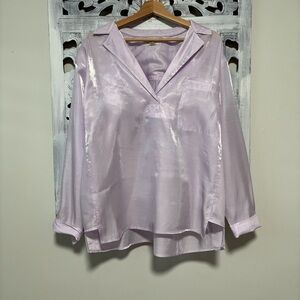 NEW Pilcro Long-Sleeve Shine Semi Sheer Lavender Popover Blouse Size L